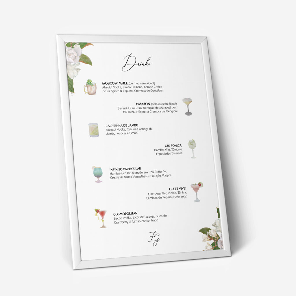 Menu de Drinks casamento